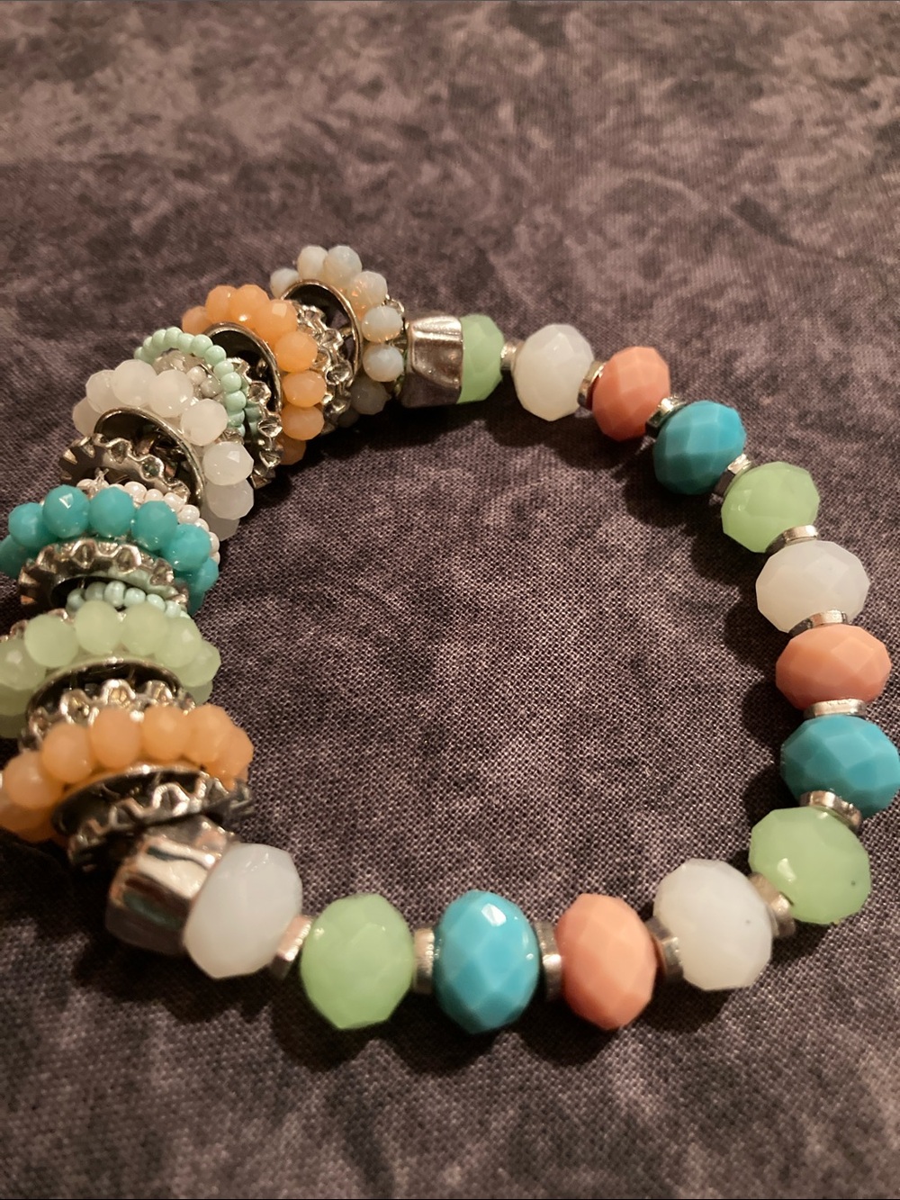 Multicolor Beaded Stretch Bracelet - Pastel Faceted Mix